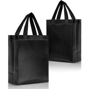 Nush Nush Black Gift Bags Medium Size  Set of 12 Shiny Black Reusable Gift Bag With Handles - Ideal as Halloween Goodie Bags, for Christmas Gifts, Birthday Party Favors  8Wx4Dx10H Size