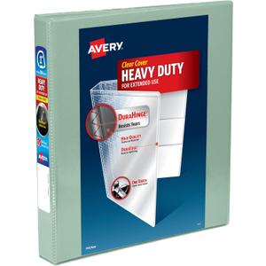 Avery Heavy-Duty View 3 Ring Binder, 1 Inch One Touch Slant Rings, 250-Sheet Capacity, DuraHinge, 1.4 Inch Wide Spine, Customizable Clear Cover and Spine, 1 Pastel Sage Green Binder (79818)