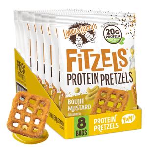 Lenny & Larry's FITZELS Protein Pretzels (Boujie Mustard) 8 Individual Bags 3 oz Each High Protein Snacks with 20g of Plant Based Protein Healthy Vegan Pretzels Delicious Salty Taste BBD: 12-20-26
