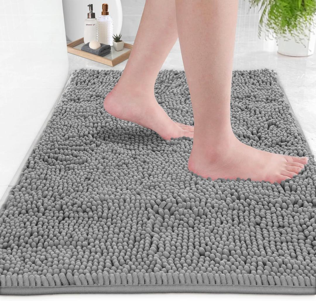  Bath Mat – Bath Rug 30”x20”, Soft Plush and Absorbent Microfiber Bathroom Floor Mat, Non-Slip, Quick Dry, Machine Washable Rug for Shower or Tub, Light Grey