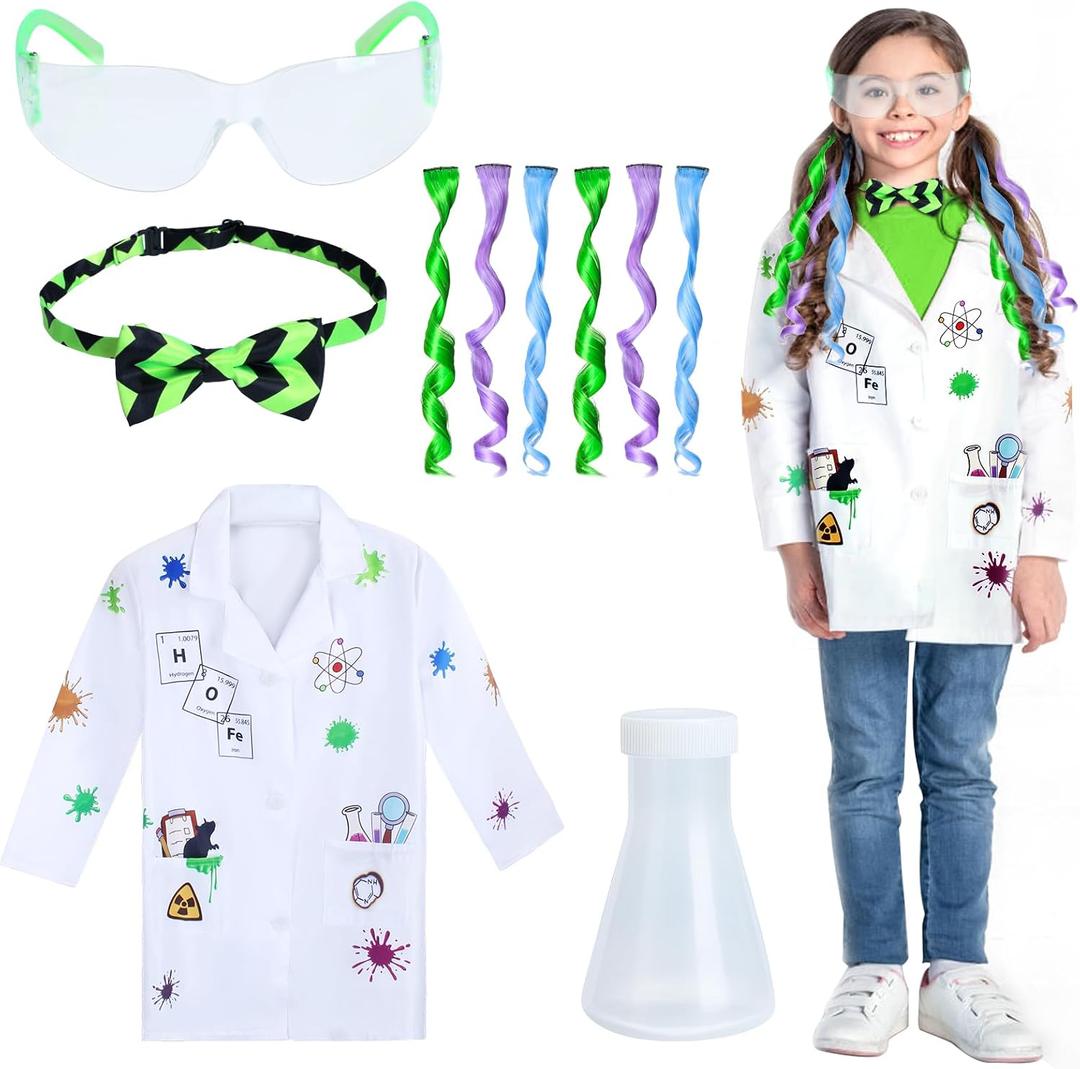 Keymall Mad Scientist Costume for Girls Mad Scientist Lab Coat Goggles Bow Tie Hair Extension for Halloween Dress Up, 
Age Range Description	Kid
