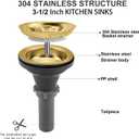 3-1/2'' Kitchen Sink Drain Kit Sink Drain Basket Sink Drain Assembly 304 Stainless Steel Sink Strainer Drain Basket Replacement Fit Standard Sink Drain Hole(Gold)