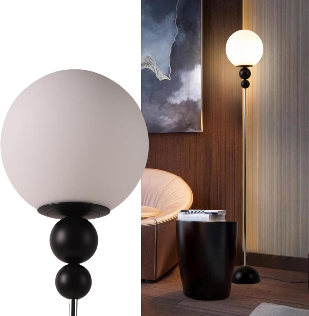 Modern Floor Lamps for Living Room, Globe Glass Shade Floor lamp for Bedroom, Standing lamp for Office, Corner(Black)