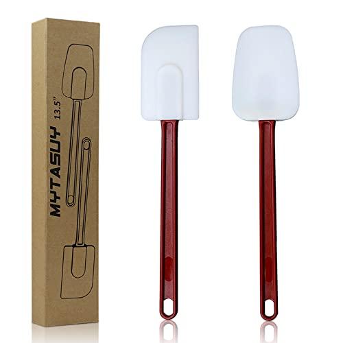 MYTASUY Silicone Spatulas Heat Resistant,Heavy Duty Rubber Spatulas Silicone Commercial, Commercial Silicone Spatulas Set for Kitchen Use, Silicone Cooking Utensils Sets of 2 (13.5 INCH)