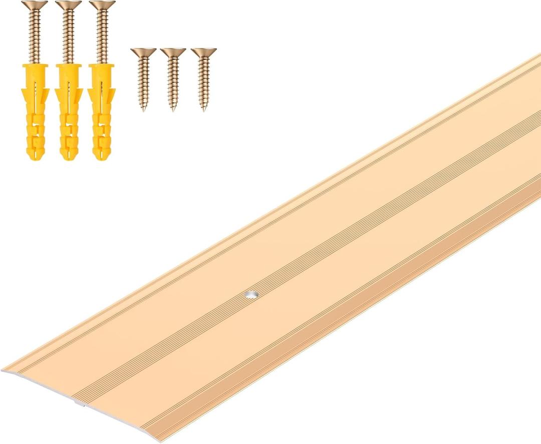 Raytano 36"L2.4"W 0.1"H Flat Profile Aluminum Floor Transition Strip, Metal Door Threshold for Carpet Wood Tile Vinyl Flooring Gaps, Indoor and Outdoor Doorway Decoration Protector(Golden,1pcs)