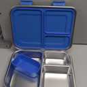 Stainless Steel Kids Leak-Resistant Bento Lunch Box, 3-Compartments with Silicone Container, Dishwasher-Safe, Child-Friendly Design for School, Picnics & Travel,BPA-Free (Blue)