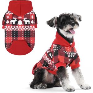 KOOLTAIL Christmas Dog Hoodie,Red Plaid Pet Clothes Sweater with Leash Hole&Pocket for Small Medium Large Dogs, Soft Winter Warm Dog Cold Weather Coat, Fleece Puppy Hooded Sweatshirt for Boys Girls, M, Red&Black(Christmas)