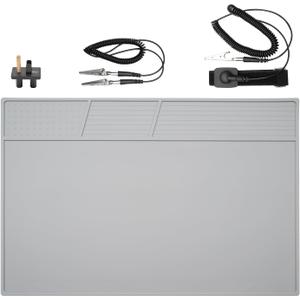 Anti Static Mat with ESD Wrist and Ground Wire,ESD Silicone Soldering Mat Heat Resistant 932 for Electronic Products, iPhone, iPad, iMac, Laptops, Computers, PC Buildings, 20 * 13.5 in
