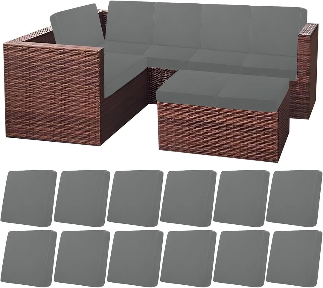 HEBE Outdoor Patio Cushion Covers Set of 10 Waterproof Stretch Seat Cushion Cover for Patio Furniture Clearance Outdoor Sofa Cushion Cover Replacement Couch Slipcovers Chair Seat Cover (Grey)