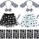 Coopay 14 Pieces Dalmatian Costume Set Spotted Dog Ear Headband, Bow Tie, Tail, Tutu Skirt and Adhesive Felt Stickers Accessories for Halloween Cosplay Costume Dress Up Party Decoration