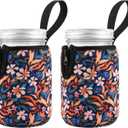 Beautyflier Mason Jars 32oz Wide Mouth Sleeve Regular Mouth Mason Jars Insulators Drinking Glass Coolers Sprouting Jars Blackout Sleeve (Colorful Flowers)