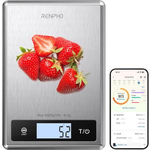 RENPHO Smart Food Kitchen Scale, Food Weight Scale with Nutritional Calculator, Digital Food Scale Grams and Ounces for Weight Loss, Calorie, Macro and Cooking, Stainless Steel