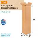 Tall Moving & Shipping Boxes 8 x 8 x 36 inches (5-Pack) - Extra Strength 200 lb vs Regular - USA-Made Corrugated Packing Boxes for Delivery - Packaging Box for Shipping by IDL Packaging -