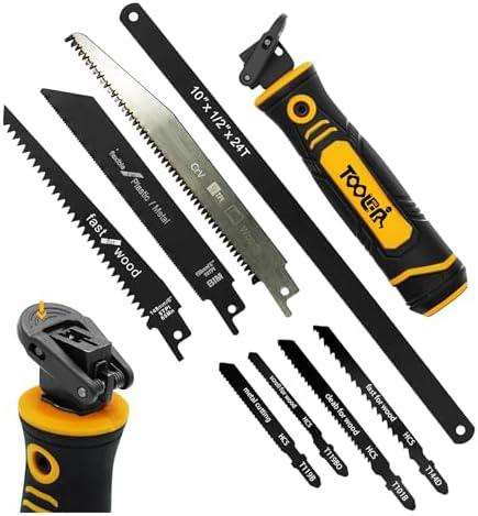 TOOLAN: 8-In-1 Multi Blades Hand Saw, Drywall Cutter. Hacksaw. Long Blade Hand Saw, Jab Saw, For Cutting Drywall, Sheetrock, Wood, Metal, Plastic, Plywood. Blade Quick Change Mechanism.