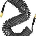 YOTOO Polyurethane Recoil Air Hose 3/8" Inner Diameter by 50' Long with Bend Restrictor, Repairable 1/4" Industrial Quick Coupler and Plug, Gray