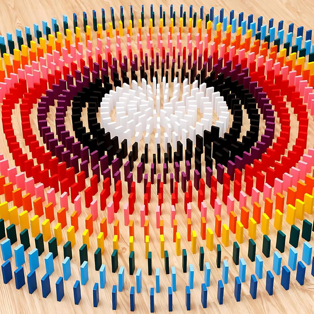 Timfuis 1200 Piece Dominoes Set for Kids, Colorful Dominos Tiles for Building, Stacking, Racing, Tumbling, Wood Domino with Box, Educational Toy