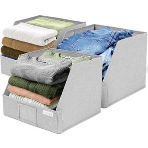 Trapezoid Closet Bins for Shelves  12x12x10 Fabric Storage Baskets, Closet Organizers Bins, Open Front Fabric Baskets, Collapsible Organizer Boxes for Clothes, Linen  Light Gray, 3 Pack