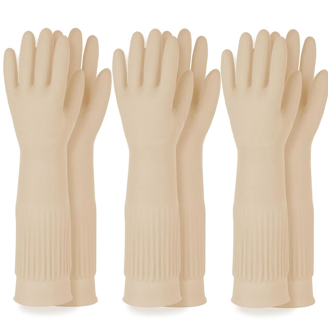 DABOGOSA Reusable Waterproof Household Dishwashing Cleaning Rubber Gloves, Non-Slip Kitchen Glove (Ivory, XL (Pack of 3))