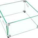 Fire Pit Wind Guard: 15" x 15" x 7" Square Glass Wind Guard for Outdoor Propane/Natural Gas Fire Pit Table, Clear Tempered Glass and Hard Aluminum Corner Brackets, Easy Assembly