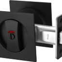 Pocket Door Lock, Matte Black Pocket Door Hardware Square Door Lock with Red-Green Indicators for Privacy Sliding Door Bifold Door Locks and Pulls Handles (Privacy (Indicator) -Square)
