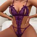 Avidlove Sexy Lingerie for Women One Piece Lingeries Deep V Lace Teddy Bodysuit Mini Babydoll (Purple, L)