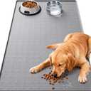 Extra Large 34x22 Inch Machine Washable Silicone Pet Food Mat - Waterproof Dog & Cat Bowl Mat with Raised Edge, Non-Slip Floor Protector for Large Dogs, Multi-Pet Homes (Grey)