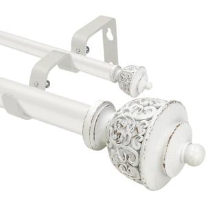 1 Inch White Double Curtain Rod with Vintage-style Finials-Tension Curtain Rods 28-48 Inchs for Bedroom&Home Decor