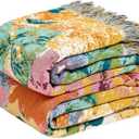 MSGKV Boho Throw Blanket for Couch 50"x60" Cotton Floral Blankets for Sofa Chair Spring Breathable Farmhouse Home Decor All Seasons Lightweight Muslin