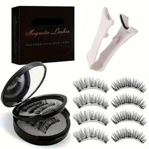 Lumentes Magnetic Eyelashes | 2 Pair Reusable Magnetic Eyelashes with Applicator | No Glue Natural Look Needed Easy to Wear and Remove (White Eyelash Curler Set)