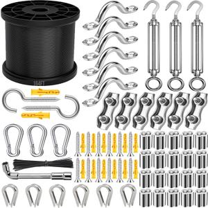 165FT String Light Hanging Kit,304 Stainless Steel Cable Kit - Heavy Duty 480LB Capacity, Adjustable Turnbuckles & Complete Accessories for Clothesline, Garden Rigging (Black)