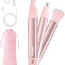 Nose Hair Trimmer for Women 3in1 Facial Hair Removal Trimmers- Rechargeable, Waterproof, Portable with Travel Bag- Trims Nose, Ear, Eyebrow, Peach-Fuzz, Lips, Chin Face Hair Remover FT2003 (Pink)