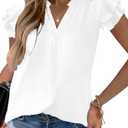 Sucolan Women's Summer Tops Dressy Casual Notch V Neck Ruffle Short Sleeve Flowy Shirts Cute Blouses Tops (White)