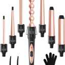 7 in 1 Curling Wand Set: Ohuhu Curling Iron Wand 7Pcs 0.35 to 1.25 Inch Interchangeable Ceramic Barrel Heat Protective Glove 2 Clips Dual Voltage Hair Curler Girl Women Mother's Day Gift Rose Gold