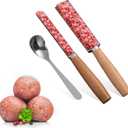 Meatball Maker, 304 Stainless Steel Meatball Press, Non-Stick Meatball Maker for Dumplings, Pastries and Meatballs, Home Kitchen Cooking Tools (Wood, Small)