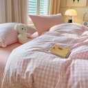 Nayoroom Gingham Duvet Cover Full Size Pink White Plaid Checkered Comforter Cover Grid Farmhouse Bedding Set 3 Pcs Soft Breathable Washed Microfiber Gifts for Women Men