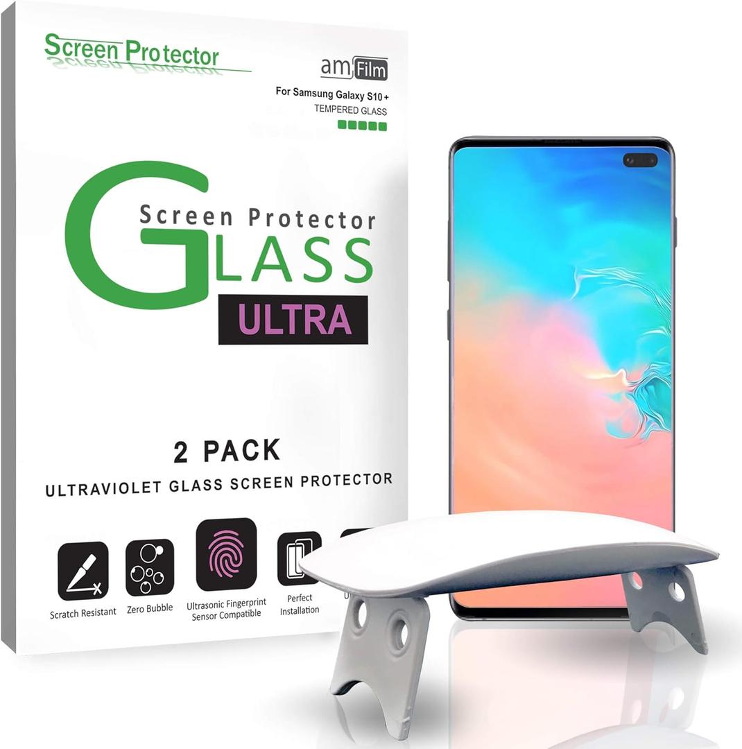 amFilm Ultra Glass Screen Protector for Galaxy S10 Plus, Tempered Glass, 2 Pack