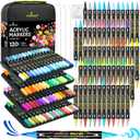 WINSONS 120 Colors Acrylic Paint Markers, Permanent Dual-Tip Acrylic Markers Set, Soft Brush Tip Paint Pens for Rock Painting, Canvas, Glass, Wood, Ceramic, DIY Craft Art Supplies, Set of 60