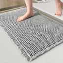 Waffle Bathroom Rugs Super Absorbent Non Slip Bath Mats Quick Dry Ultra Soft Shower Mats Machine Washable Bathroom Rugs with Tassels, Grey, 24*17 inch (2 Pack)