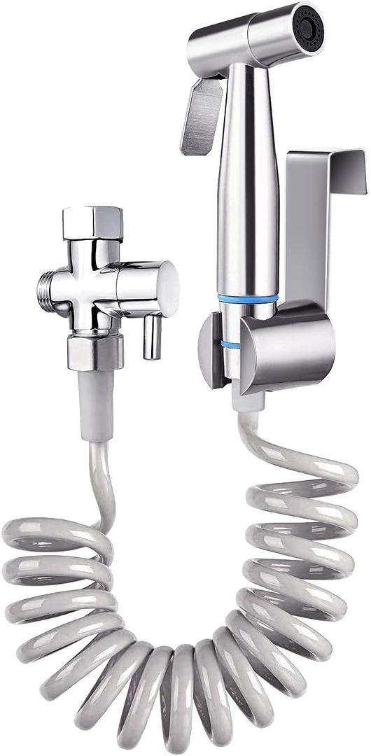 TURLEE-Handheld Bidet Sprayer for Toilet -Brass T-valve Adapter, Sprayer Adjustable Water Pressure Control with Bidet Retractable Spring Hose for Feminine Wash