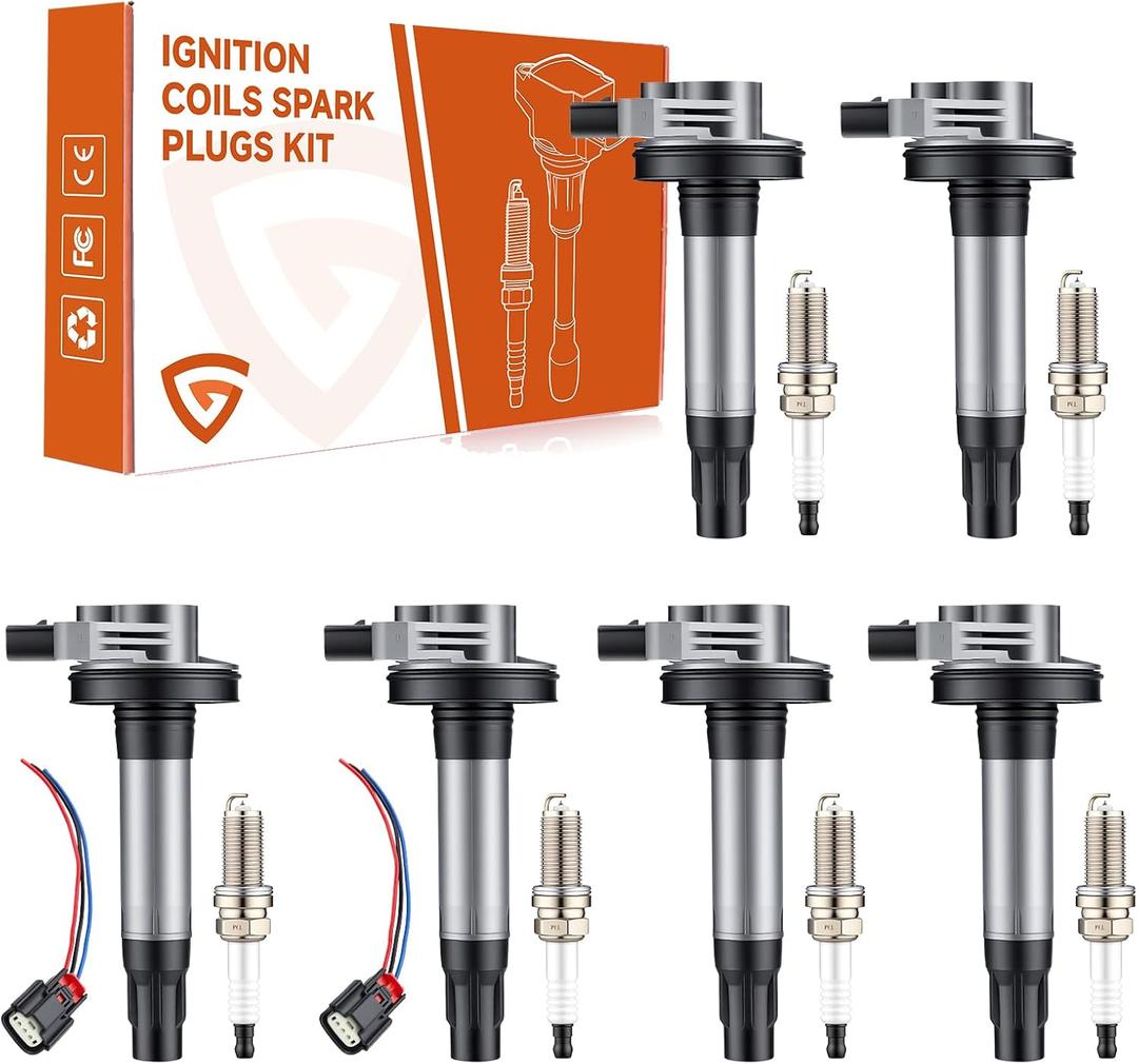 Set of 6 Ignition Coil Pack UF553 & Iridium Spark Plug Fit For Ford Edge Explorer F-150 Flex Fusion Mustang Taurus, Fit For Lincoln MKS MKX MKZ, Fit For Mazda CX-9, V6 3.5 3.7L, W/Harness Connectors