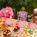 175 Pcs Red Gingham Plates and Napkins Party Supplies - Red and White Checkered Plates Sets Serve 25 Guests - Scalloped Gingham Paper Plate for Birthday Picnic Mother's Day Party Decorations