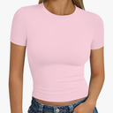 Trendy Queen Womens Basic T Shirts Summer Tops 2025 Short Sleeve Crop Tops Slim Fit Gym Workout Y2k Clothes, SIZE S
