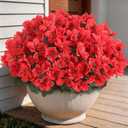 YXZZWL 16 Bundles Artificial Flowers for Front Door, Fake Silk Azalea Bouquet Silk Flowers for Outside UV Resistant Realistic Faux Plants for Planter Farmhouse Patio Garden Walkways Home Decor (Red)