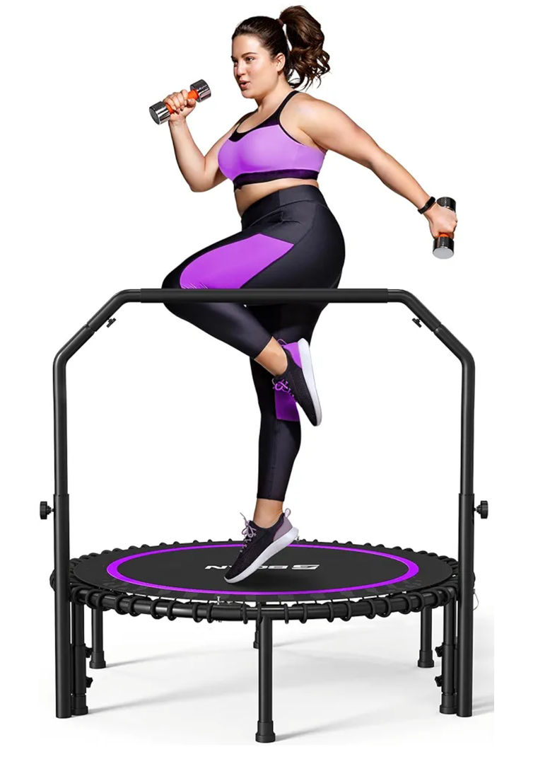 BCAN 450 LBS Foldable Mini Trampoline, 40" Fitness Trampoline with Bungees, U Shape Adjustable Foam Handle, Stable & Quiet Exercise Rebounder for Adults Indoor/Outdoor Workout