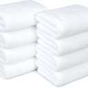 Amazon Basics 100% Cotton Soft, Quick-Dry Absorbent Hand Towels, 8-Pack, White, 28" x 16