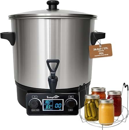 Electric Water Bath Canner 27 Quart, Knob Control Time & Temperature with LED Display Showing Real-Time & Preset Temp, Auto Shut-Off, Ideal for Canning Cooking Pickling & Heating