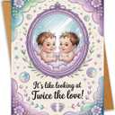 Its Like Looking At Twice the Love Cute Twins Baby Shower Card Pregnancy Gift For Expecting Mom Dad Newborn Congratulations New Parents - Size 6.3"x4.7" Blank Inside with Kraft Envelope