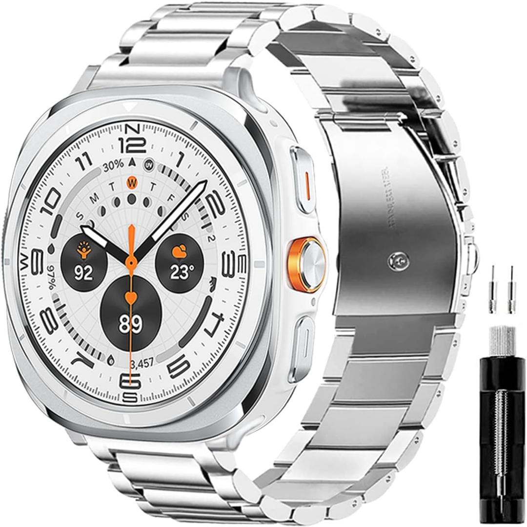 GOLDTOLUCK No Gap Stainless Steel Band Compatible with Samsung Galaxy Watch 8 7 6 5 4 Classic FE Pro Ultra 40mm 44mm 46mm 43mm 47mm 45mm 42mm Replacement Men Women Milanese Metal Elegant Casual (Silver)