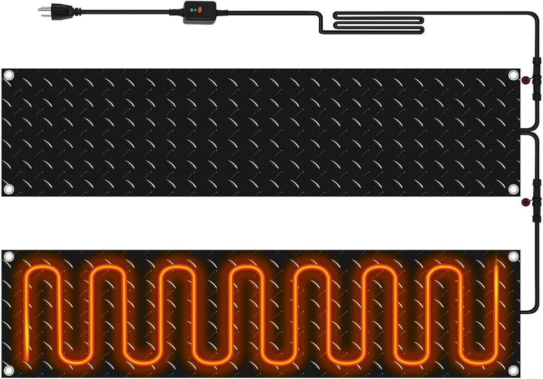 Riakrum 2 Pcs Heated Snow Melting Mats Outdoor, 10 x 48 in Winter Anti-Slip Heated Rubber Mat for Walkways Decks and Sidewalks, Electric Snow and Ice Melting Pads Connection with 9.84 ft Power Cord