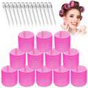 Jumbo Hair Rollers Set - 12 Large Rollers for Voluminous Long Thick Hair (Hot Pink)